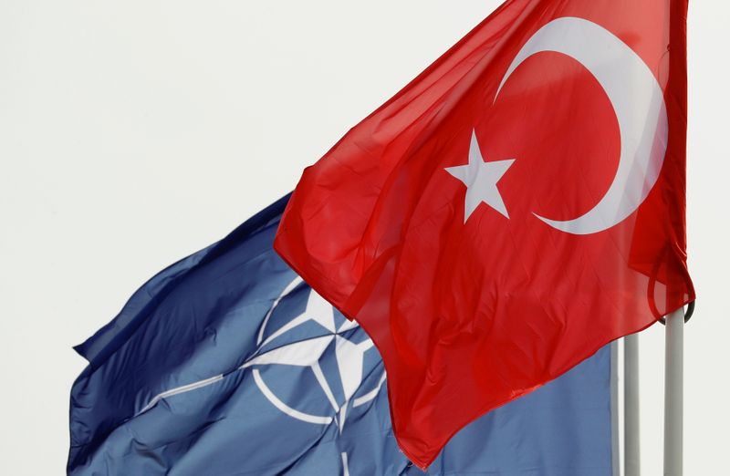 &copy; Reuters. NATO and Turkish flags flutter at the Alliance headquarters in Brussels