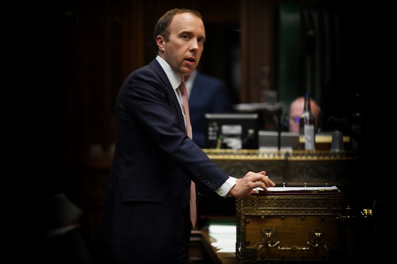© Reuters. Britain's Health Secretary Matt Hancock makes a statement on COVID-19 in the House of Commons in London