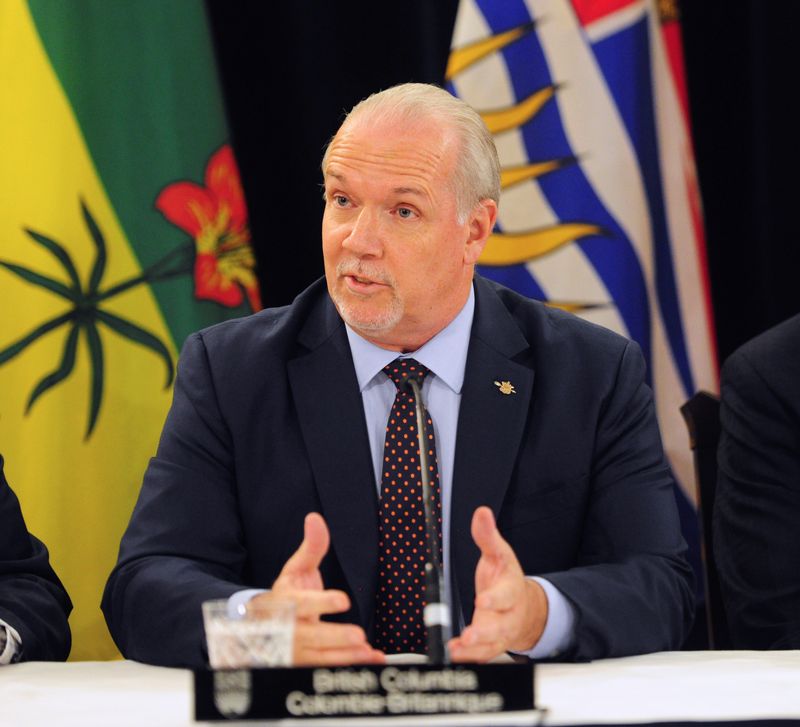 © Reuters. John Horgan, Premier of BC, at the Western Premiers' Conference  in Edmonton, Alberta.