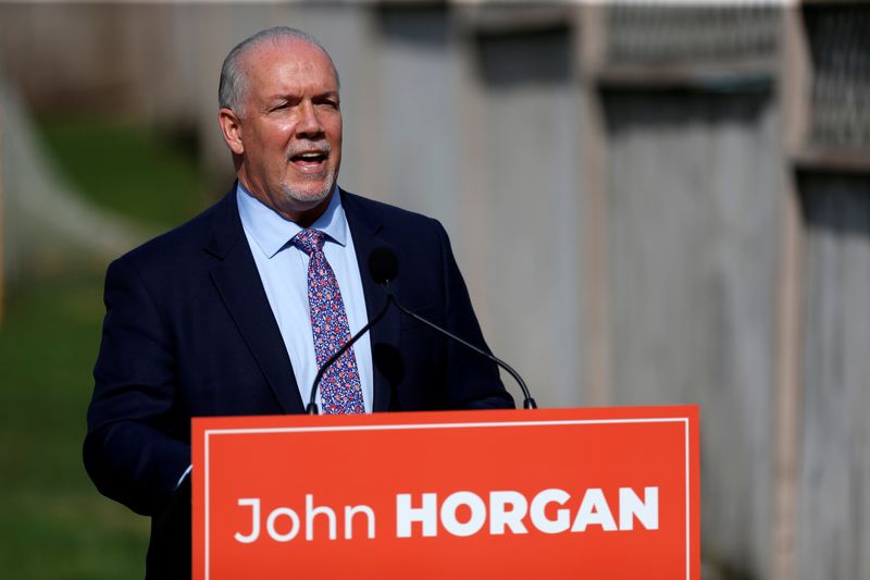 © Reuters. British Columbia Premier John Horgan announces an election in Langford