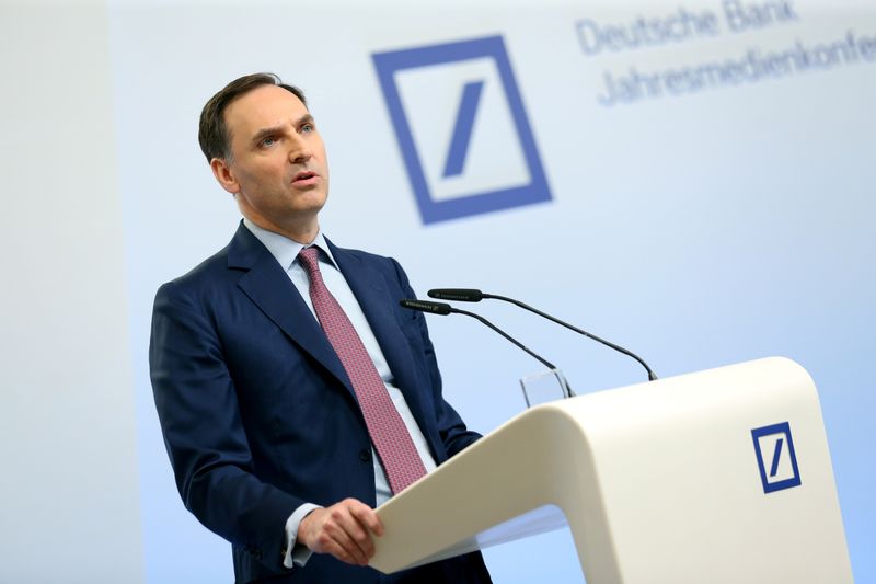 © Reuters. FILE PHOTO: James von Moltke, CFO of Deutsche Bank AG, addresses the media during the bank's annual news conference in Frankfurt