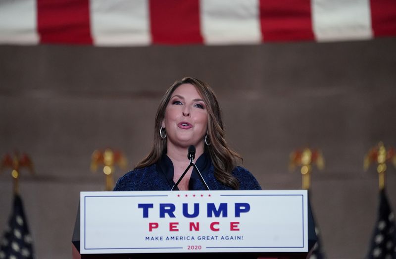 &copy; Reuters. Republican National Committee Chairman Ronna McDaniel speaks to the 2020 Republican National Convention in a live address from Washington