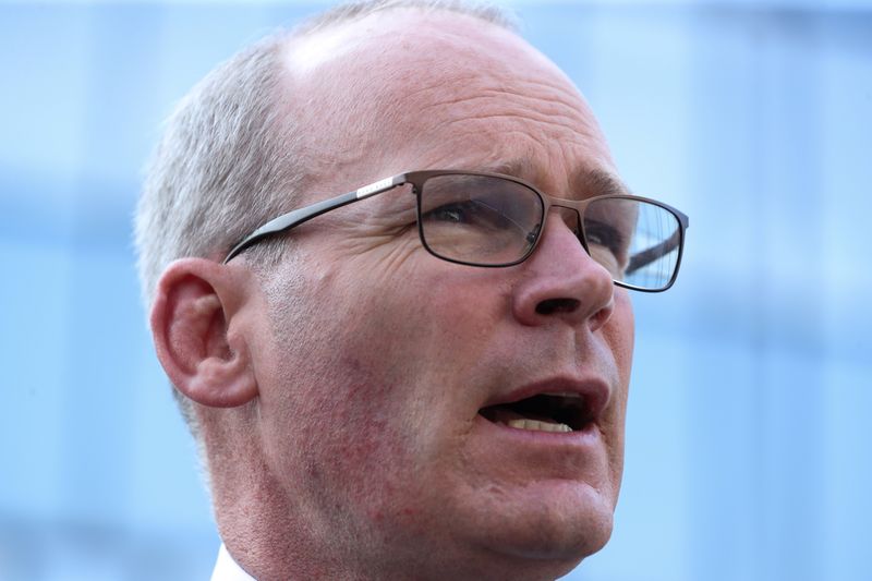 © Reuters. Irish Foreign Minister Simon Coveney, speaks to the media, in Brussels