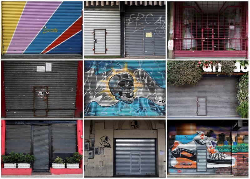 &copy; Reuters. Combinação de fotos mostra lojas fechadas em Buenos Aires devido à pandemia de coronavírus