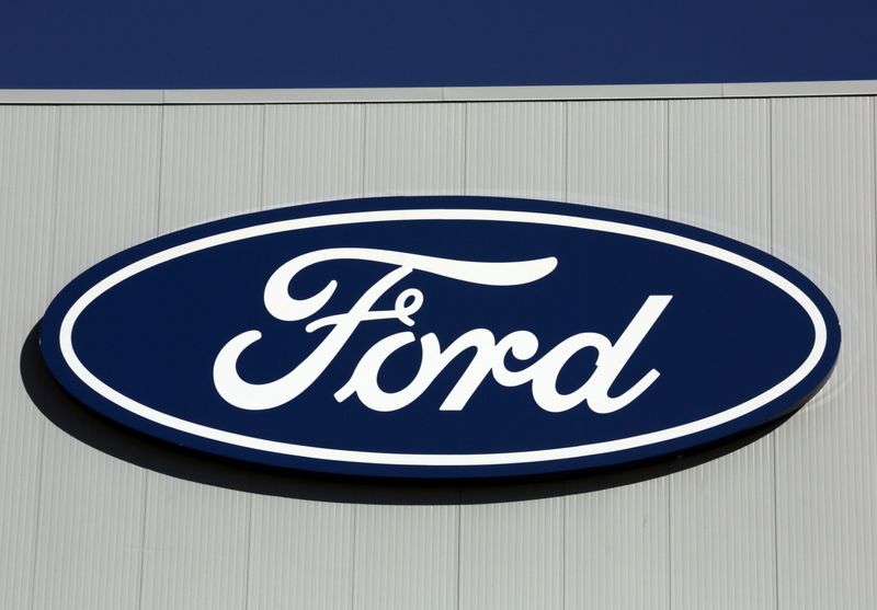 &copy; Reuters. A Ford logo is seen on a wall of the Oakville Assembly Plant as workers with UNIFOR attended a ratification vote nearby