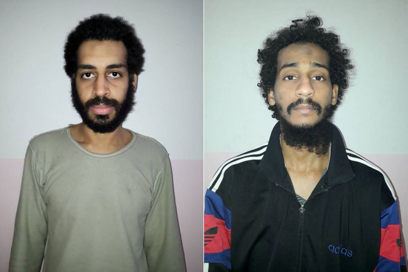 &copy; Reuters. FILE PHOTO: A combination picture shows Alexanda Kotey and Shafee Elsheikh, who the Syrian Democratic Forces (SDF) claim are British nationals, in these undated handout pictures in Amouda