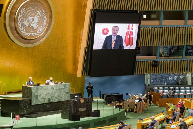 &copy; Reuters. President of Turkey, Recep Tayyip Erdogan, speaks during the 75th annual U.N. General Assembly