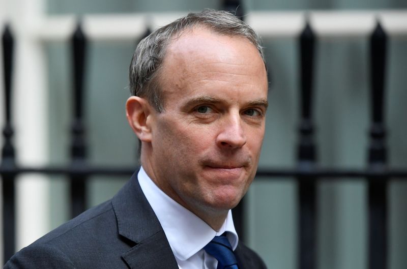 &copy; Reuters. Britain&apos;s Foreign Affairs Secretary Dominic Raab is seen outside Downing Street in London