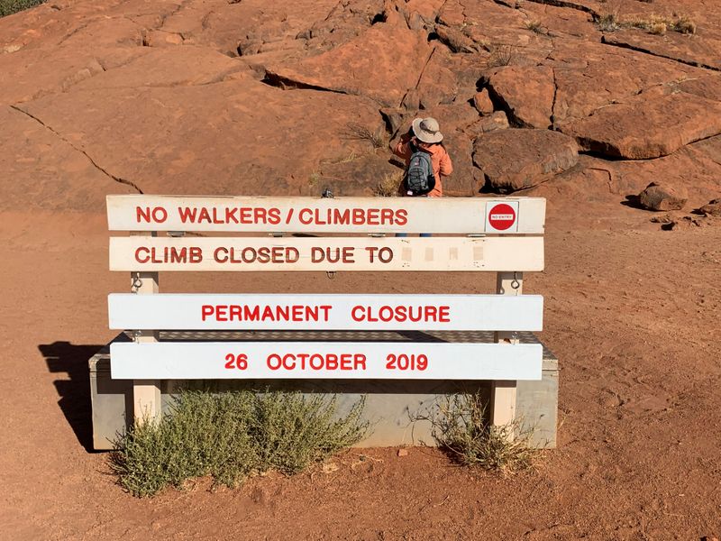 &copy; Reuters. A new permanent closure sign is installed at Uluru, formerly known as Ayers Rock, near Yulara