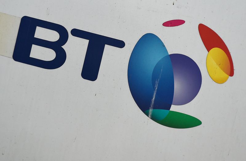 &copy; Reuters. FILE PHOTO: A logo is seen on a BT engineer&apos;s van parked in central London