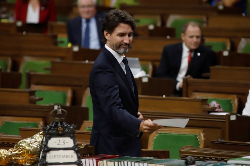&copy; Reuters. Canada&apos;s Prime Minister Justin Trudeau officially tables the Throne Speech in the House of Commons as parliament resumes in Ottawa