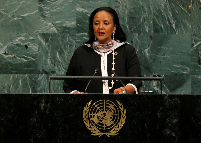 © Reuters. FILE PHOTO: Kenya's Amina Mohamed prepares to address the 72nd United Nations General Assembly at U.N. headquarters in New York