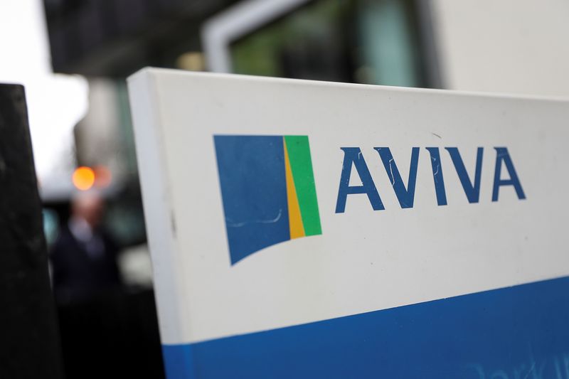 &copy; Reuters. The Aviva logo sits outside the company head office in the city of London