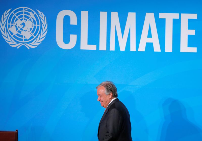 &copy; Reuters. FILE PHOTO: United Nations Secretary General Guterres makes his closing statement at the end of the 2019 United Nations Climate Action Summit at U.N. headquarters in New York City, New York, U.S.