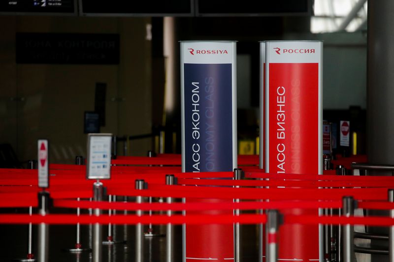 &copy; Reuters. Boards of Rossiya airlines are seen at Vnukovo International Airport amid the outbreak of the coronavirus disease (COVID-19) in Moscow