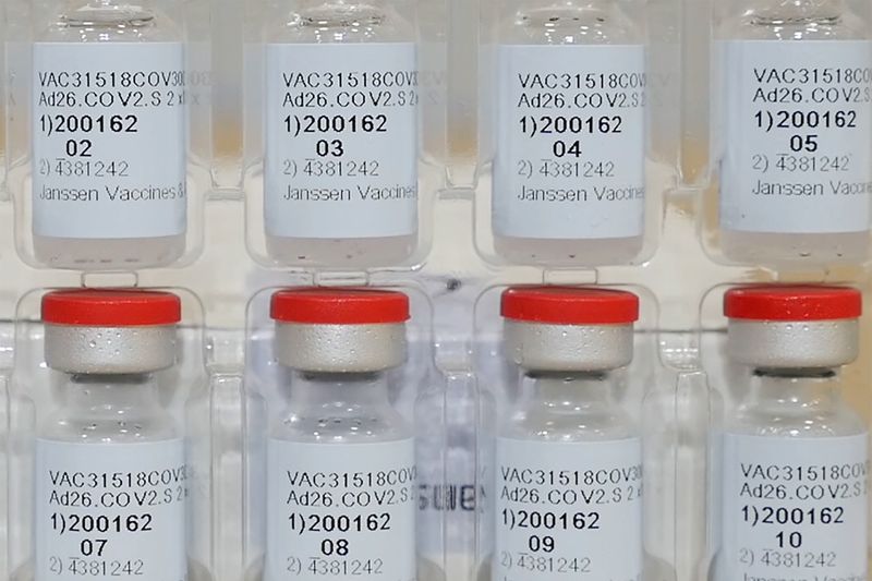 &copy; Reuters. FILE PHOTO: Vials of Johnson &amp; Johnson&apos;s Janssen coronavirus disease (COVID-19) vaccine candidate are seen in an undated photograph