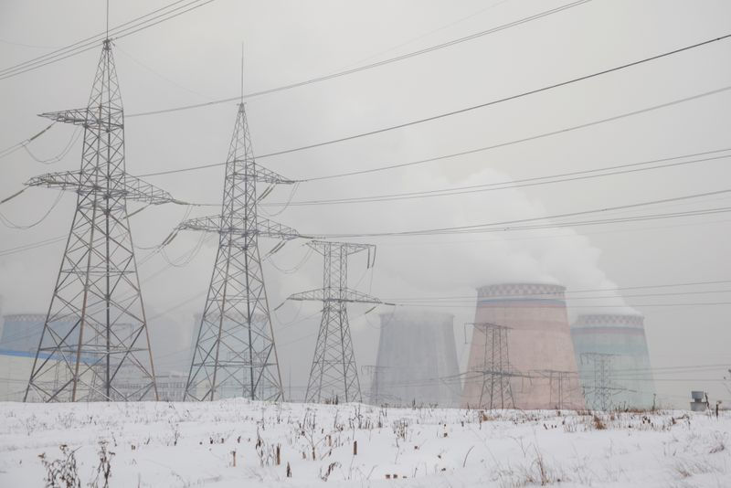 &copy; Reuters. Chimneys of a heating power plant and electricity power lines are seen on a cold winter day in Moscow