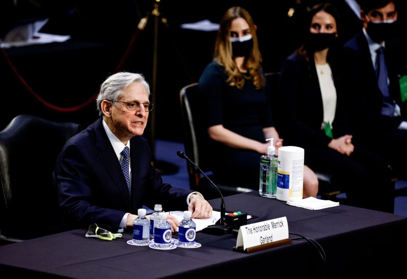 © Reuters. FILE PHOTO: Senate Judiciary Committee holds hearing on Garland nomination to be U.S. Attorney General on Capitol Hill in Washington
