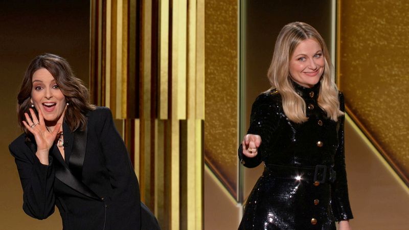 &copy; Reuters. Hosts Tina Fey and Amy Poehler are seen in this handout screen grab from the 78th Annual Golden Globe Awards in Beverly Hills