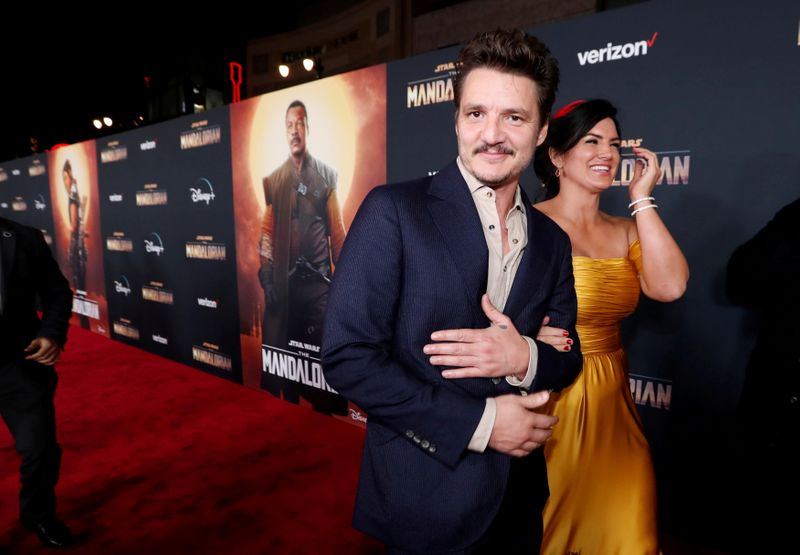 &copy; Reuters. FILE PHOTO: Cast members Pascal and Carano attend the premiere for the television series &quot;The Mandalorian&quot; in Los Angeles