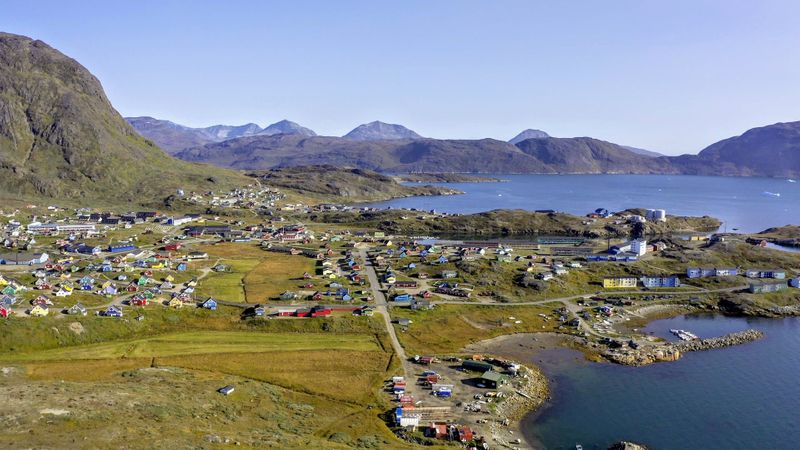 &copy; Reuters. Aerial view of the town of Narsaq in southern Greenland