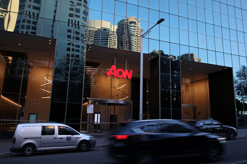&copy; Reuters. An office building with Aon logo is seen in Sydney