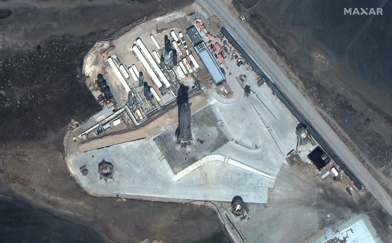 &copy; Reuters. Maxar’s WorldView-3 satellite shows overview of SpaceX Starship SN10 launch facilities at Boca Chica, Texas
