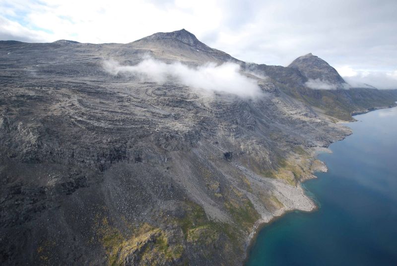 © Reuters. Aerial view of the Kringlerne rare earth deposit, near the town of Narsaq