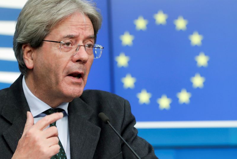 &copy; Reuters. FILE PHOTO: EU Economics Commissioner Paolo Gentiloni holds a news conference in Brussels, Belgium
