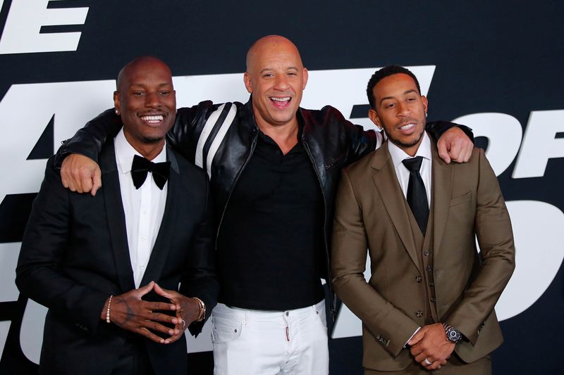 &copy; Reuters. Actors Tyrese Gibson, Vin Diesel and Ludacris attend &apos;The Fate Of The Furious&apos; New York premiere at Radio City Music Hall in New York