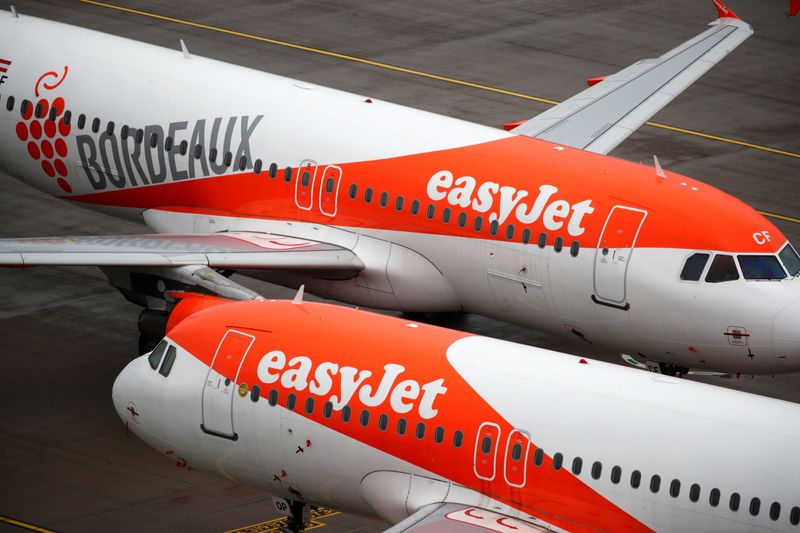 &copy; Reuters. FILE PHOTO: EasyJet aircraft seen at the opening of Berlin-Brandenburg Airport (BER) "Willy Brandt", in Schoenefeld near Berlin, Germany October 31, 2020. REUTERS/Hannibal Hanschke/File Photo