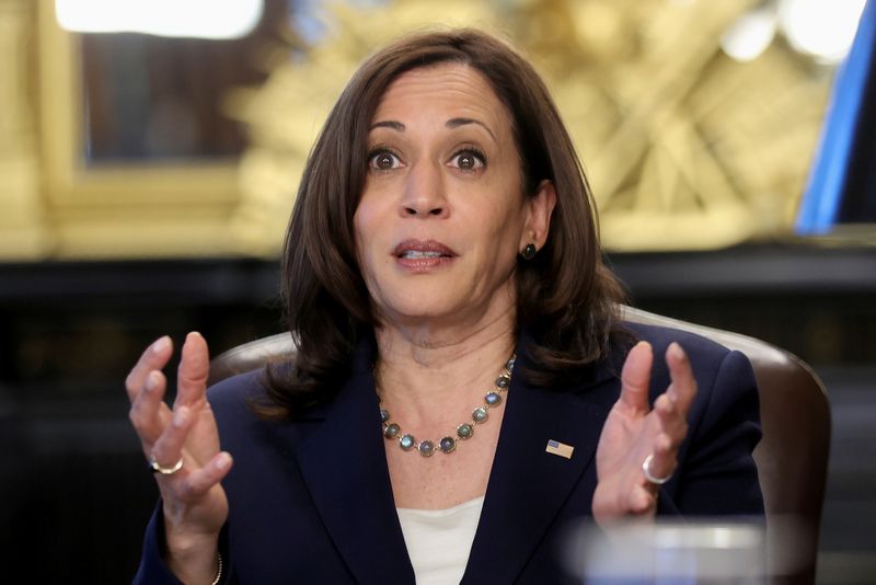 &copy; Reuters. FILE PHOTO: U.S. Vice President Kamala Harris speaks from her offices in the Eisenhower Executive Office Building on the White House campus in Washington, U.S. May 13, 2021. REUTERS/Jonathan Ernst