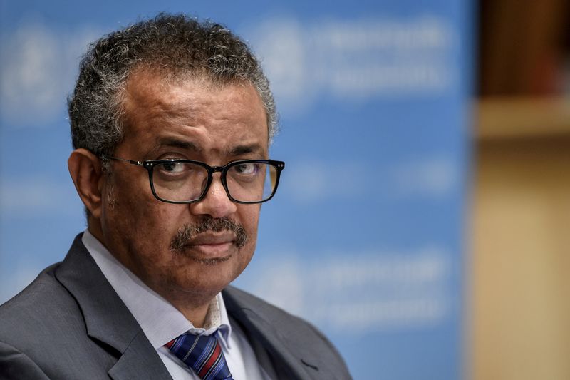 &copy; Reuters. FILE PHOTO: World Health Organization (WHO) Director-General Tedros Adhanom Ghebreyesus attends a news conference at the WHO headquarters in Geneva Switzerland July 3, 2020. Fabrice Coffrini/Pool via REUTERS/File Photo