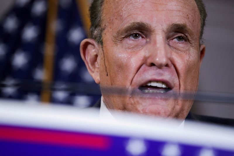 &copy; Reuters. FILE PHOTO: Former New York City Mayor Rudy Giuliani speaks in Washington, U.S., November 19, 2020. REUTERS/Jonathan Ernst/File Photo