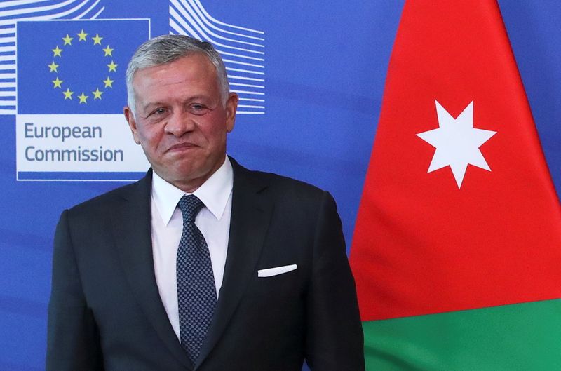 &copy; Reuters. FILE PHOTO: Jordan's King Abdullah II ibn Al Hussein  reacts while meeting with European Commission President Ursula von der Leyen (not pictured) in Brussels, Belgium May 5, 2021. REUTERS/Yves Herman/Pool/File Photo
