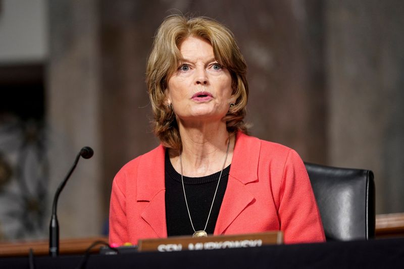 &copy; Reuters. FILE PHOTO: Senator Lisa Murkowski (R-AK) speaks during a hearing of the Senate Energy and Interior Committee advancing the nomination of Deb Haaland to be Secretary of the Interior on Capitol Hill in Washington, U.S., March 4, 2021. REUTERS/Joshua Robert