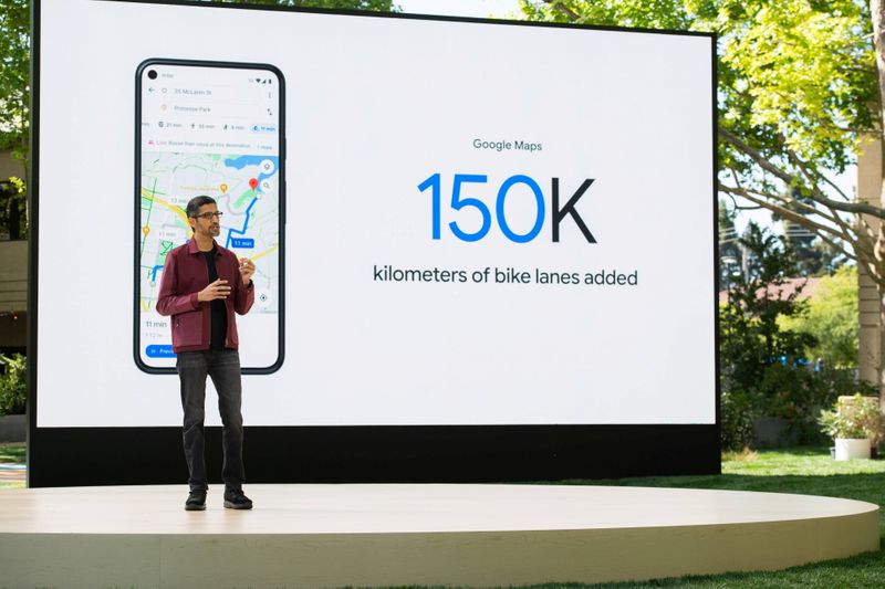 © Reuters. Google's Chief Executive Sundar Pichai speaks during Google I/O, the company's annual three-day developer conference, in Mountain View, California, U.S., May 18, 2021. Google/Handout via REUTERS 