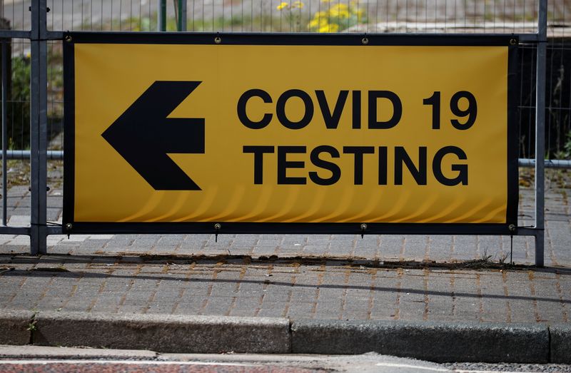 &copy; Reuters. A sign directing people to a testing station, amid the outbreak of the coronavirus disease (COVID-19) in Bolton, Britain, May 16, 2021. REUTERS/Phil Noble
