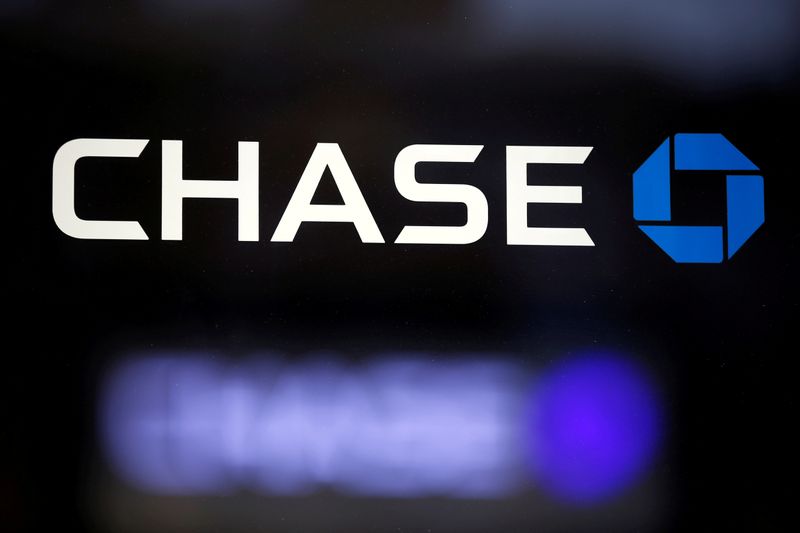&copy; Reuters. FILE PHOTO: The logo of Dow Jones Industrial Average stock market index listed company Chase (JPM) is seen in Los Angeles, California, United States, April 25, 2016. JPMorgan Chase & Co. owns Chase Commerical Bank and JPMorgan Investment Bank.  REUTERS/Lu