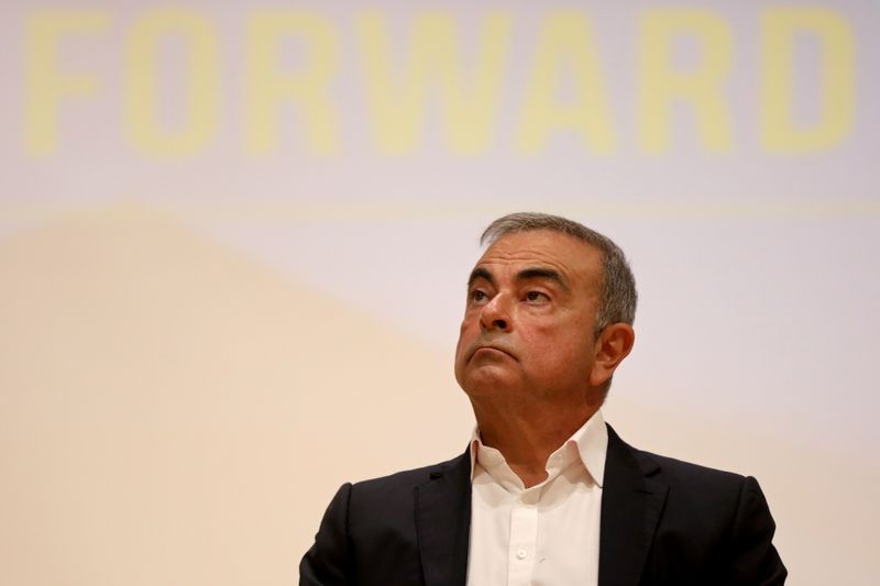 &copy; Reuters. FILE PHOTO: Carlos Ghosn, the former Nissan and Renault chief executive, looks on during a news conference at the Holy Spirit University of Kaslik, in Jounieh, Lebanon September 29, 2020. REUTERS/Mohamed Azakir/File Photo