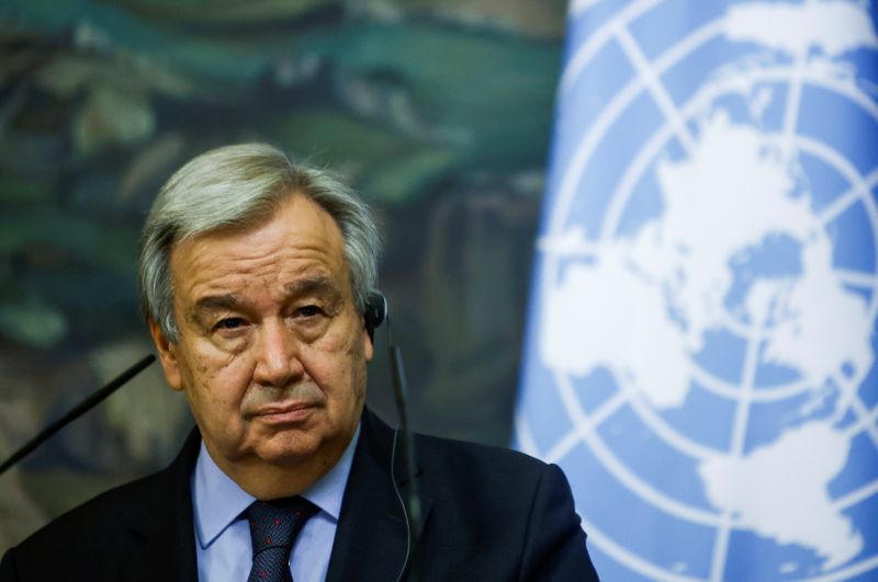 &copy; Reuters. FILE PHOTO: U.N. Secretary-General Antonio Guterres attends a news conference following talks with Russian Foreign Minister Sergei Lavrov in Moscow, Russia May 12, 2021. REUTERS/Maxim Shemetov