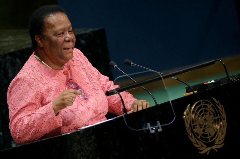 &copy; Reuters. FILE PHOTO: South Africa's Minister for International Relations and Cooperation Naledi Pandor addresses the 74th session of the United Nations General Assembly at U.N. headquarters in New York City, New York, U.S., September 28, 2019.  REUTERS/Brendan McD