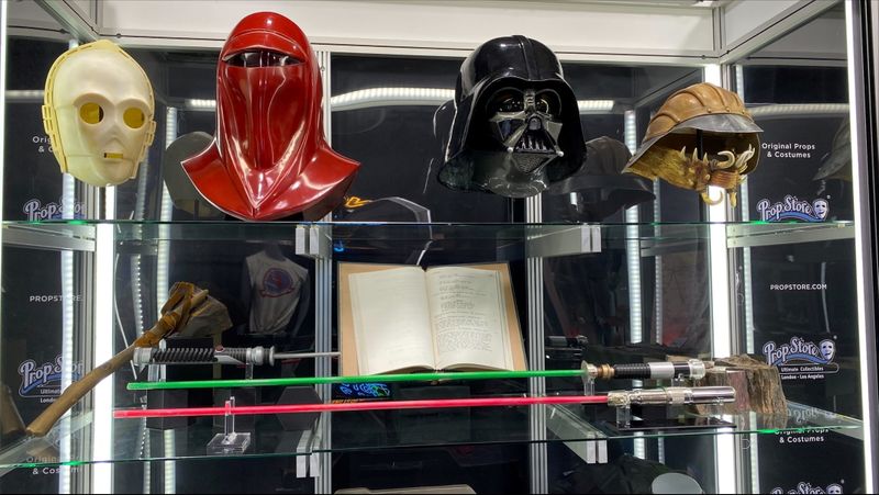 &copy; Reuters. Props from the Star Wars movie franchise, set to be auctioned in June, are displayed at Prop Store, in Santa Clarita, California, U.S., May 21, 2021. REUTERS/Norma Galeana