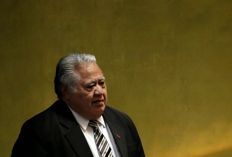 &copy; Reuters. FILE PHOTO: Prime Minister Tuilaepa Sailele Malielegaoi of Samoa arrives to address the 71st United Nations General Assembly in the Manhattan borough of New York, U.S., September 23, 2016.  REUTERS/Mike Segar