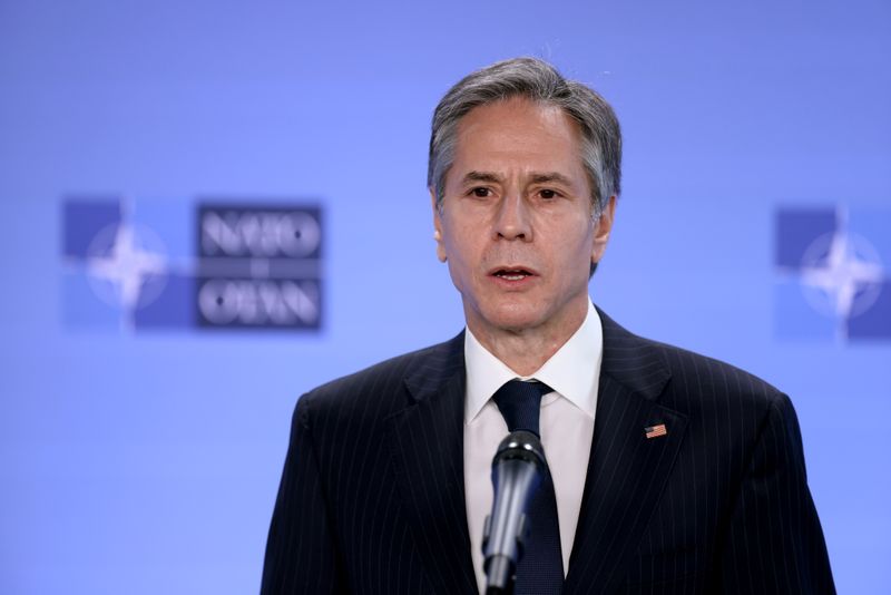 &copy; Reuters. U.S. Secretary of State Antony Blinken speaks during a news conference at NATO's headquarters in Brussels, Belgium April 14, 2021. Kenzo Tribouillard/Pool via REUTERS - RC2LVM9CLQTR