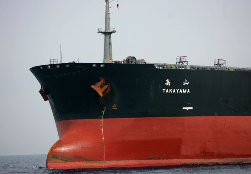 &copy; Reuters. Japanese oil tanker Takayama sails outside Yemen's southern port of Aden April 22, 2008. The ship was fired on in the Gulf of Aden, off Yemen on Monday, owner Nippon Yusen KK said, with Japanese media reporting the ship was hit by a rocket in the pirate-i
