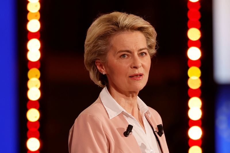 &copy; Reuters. European Commission President Ursula von der Leyen delivers her speech during the Future of Europe conference at the European Parliament in Strasbourg, France, May 9, 2021. Jean-Francois Badias/Pool via REUTERS