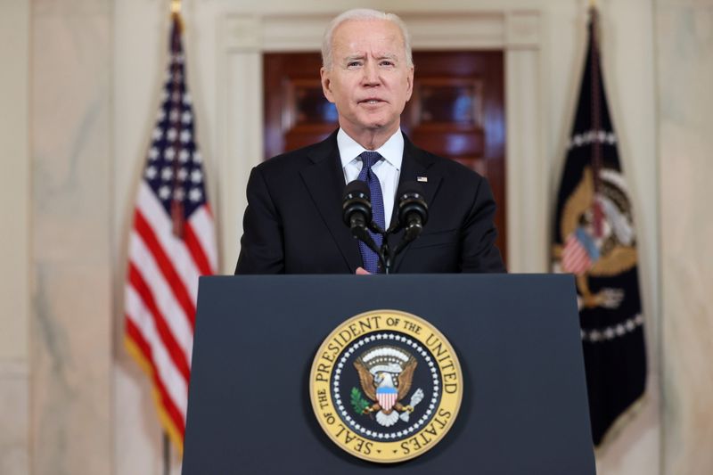 &copy; Reuters. FILE PHOTO: U.S. President Joe Biden delivers remarks before a ceasefire agreed by Israel and Hamas was to go into effect, during a brief appearance in the Cross Hall at the White House in Washington, U.S., May 20, 2021. REUTERS/Jonathan Ernst