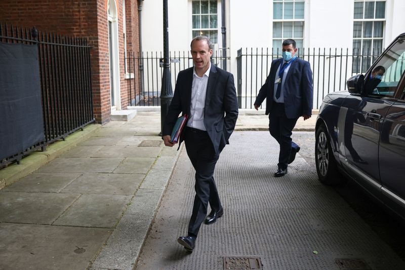 &copy; Reuters. Britain's Foreign Secretary Dominic Raab walks on Downing Street, in London, Britain May 20, 2021. REUTERS/Henry Nicholls