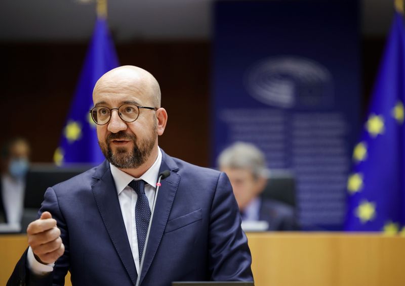 &copy; Reuters. Il presidente del Consiglio europeo, Charles Michel. Belgio, 26 aprile 2021. Olivier Matthys/Pool via REUTERS